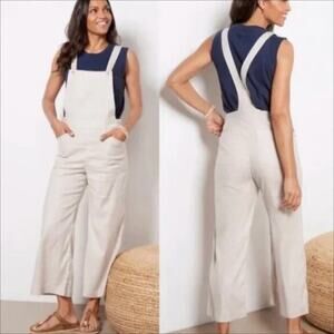 Evereve Beth Wide Leg Linen Blend Overalls in Barely Beige Size 26